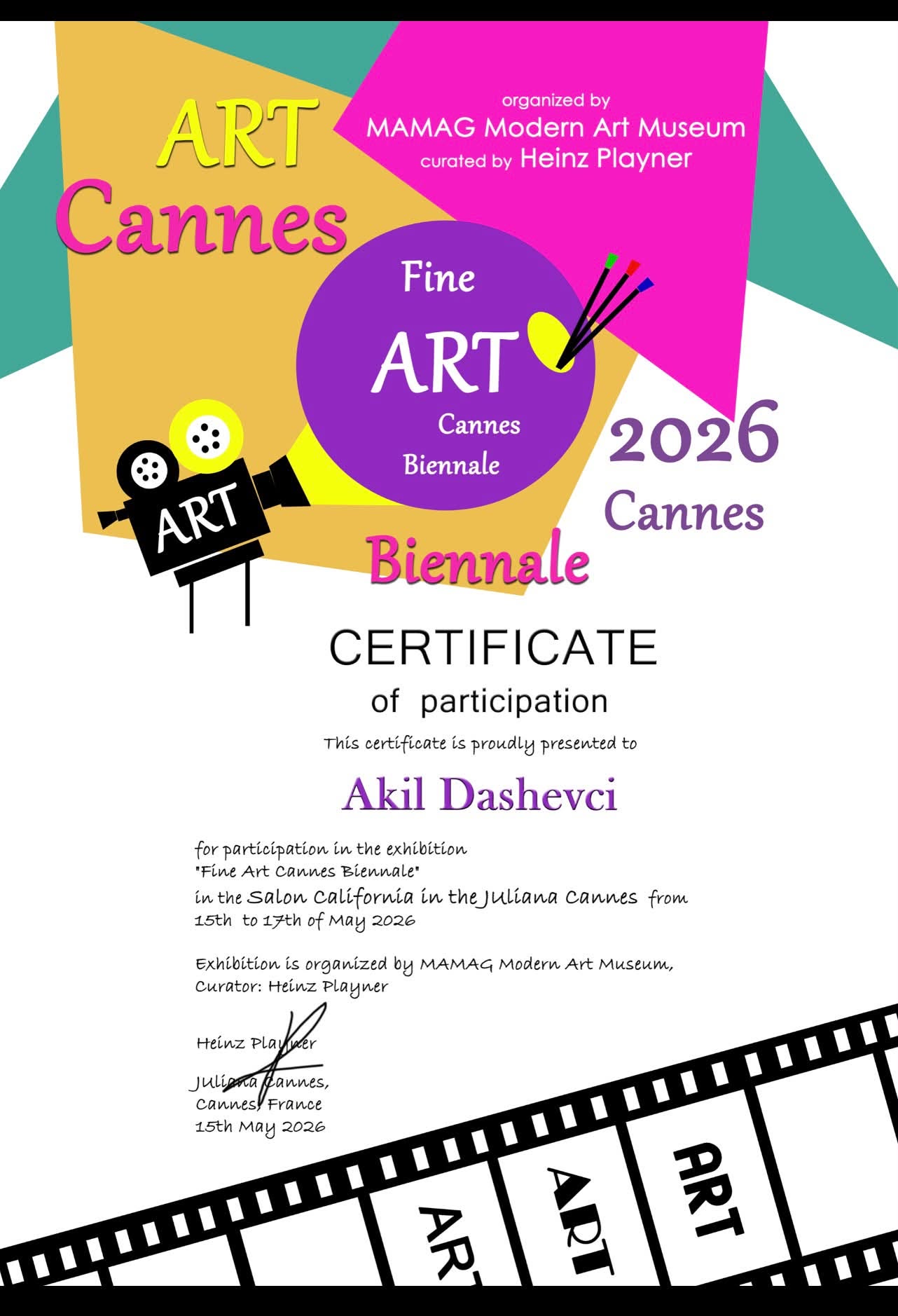 Hapet Fine Art Cannes Biennale 2026: Kosova përfaqësohet nga artisti Akil Dashevci në Cannes